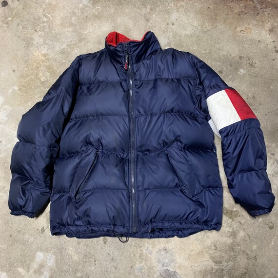 Vintage 90s Tommy Hilfiger Big Flag Logo Puffer Puffy Jacket - Winter Jacket - Mens Large