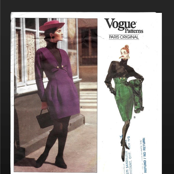 80s vogue Paris originale 2183 Designer Christian Lacroix giacca e gonna modello Misses taglia 6 8 Ladies Shoulder Pads vita alta taglio facile cucire