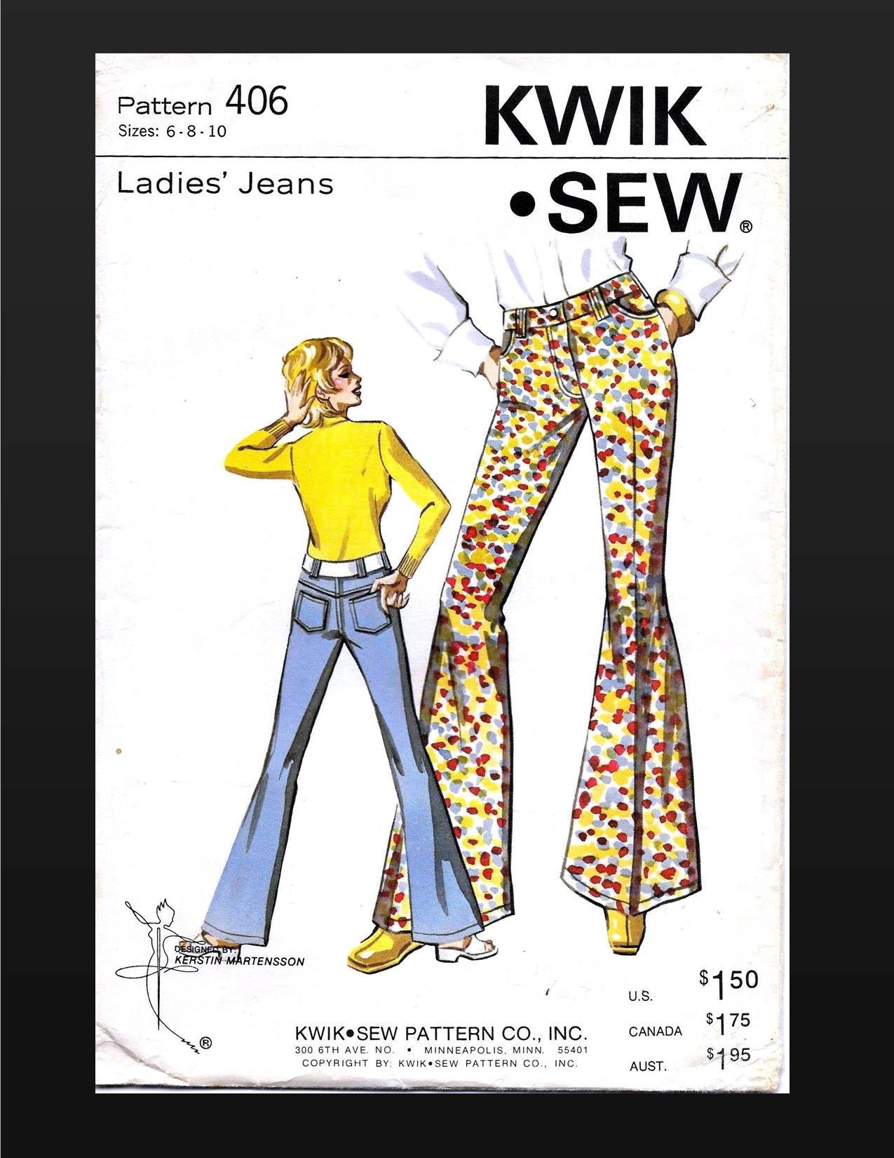 Kwik Sew 406 Wide Leg Flared Bell Bottom Jeans Pants Pattern