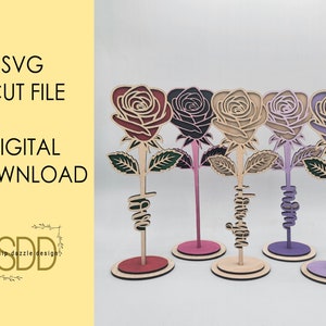 Rose Laser SVG Schnittdatei, digitale Laserschnittdatei, süße Muttertag, Jubiläumsgeschenk, Glowforge-Dateien, Blumen Liebe Valentinstag