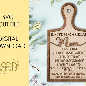 Recept voor een geweldige moeder digitaal SVG-snijbestand - snijplank SVG