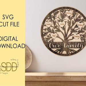 Arquivo digital de corte a laser da árvore genealógica, nossa árvore genealógica com raízes SVG, presente perfeito para aniversário, dia das mães, avós, Glowforge