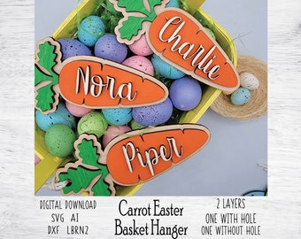 Easter Carrot Name Tag SVG Cut File - Carrot Easter Basket Hanger - Laser Cut File - Digital Cut File