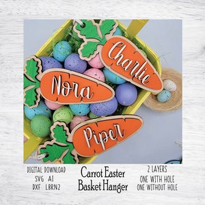 Easter Carrot Name Tag SVG Cut File - Carrot Easter Basket Hanger - Laser Cut File - Digital Cut File