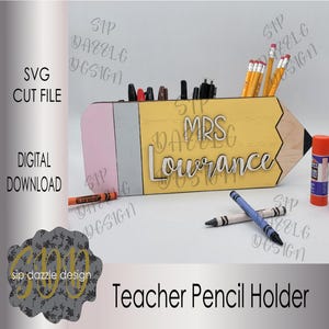 Organizador de porta-lápis para professor, arquivo SVG, presente personalizado de agradecimento ao professor, mesa, caneta, copo de armazenamento
