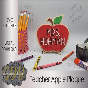 Lehrer Apfel mit Staffelei Laser geschnitten SVG-Datei, süßes benutzerdefinierte Lehrer Geschenk, Lehrer Schreibtisch Klassenzimmer Dekor, digitaler Download, Glowforge geschnitten Datei