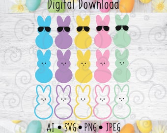 Easter Marshmallow Bunny Peep SVG PNG JPEG - Peep with Sunglasses - Circut Vinyl Decal - Silhouette - Sublimation Print