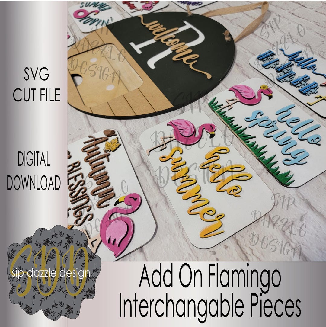 Add on Welcome Flamingo Interchangeable Door Hanger SVG - Etsy