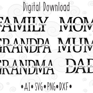 Family Split Monogram svg Bundle - Mom Split svg - Mum Split svg - Dad Split svg -Grandma Split svg - Grandpa Split svg