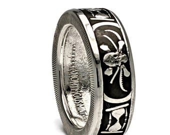 Memento Mori Skull Ring: Handcrafted .999 Silver Coin Ring