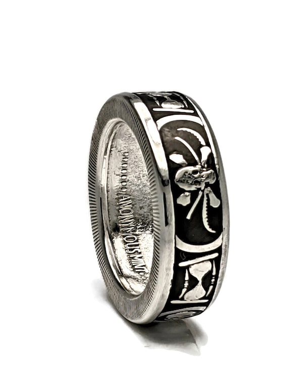 Memento Mori Skull Ring: Handcrafted .999 Silver Coin Ring