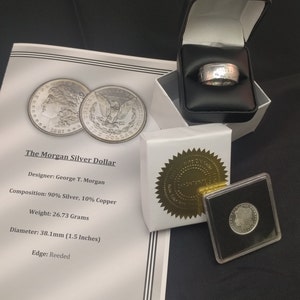 Morgan Silver Dollar Coin Ring - Handmade 90% Silver - Men&#39;s Gift Set