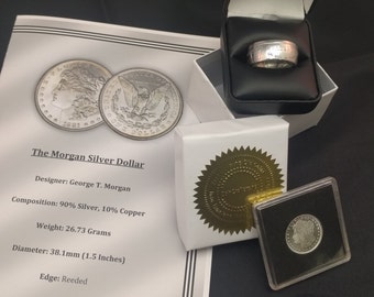 Morgan Silver Dollar Coin Ring - Handmade 90% Silver - Men's Gift Set