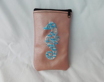 bestickte Smartphone/Handytasche ca. 8x16 cm Seepferdchen - Versandkostenfrei!