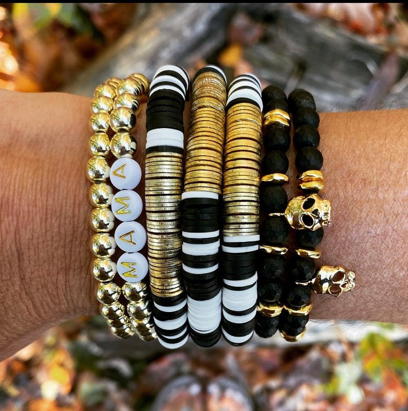 MAMA Beaded Bracelet Gold Beaded Bracelet Stack Bead Etsy