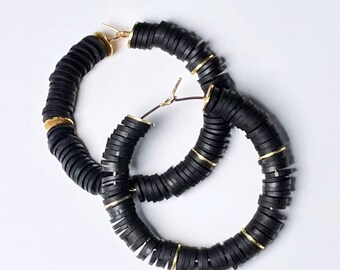 Black Gold Filled Hoops, Light Weight Earrings, Boho Earrings, Beaded Earrings, Gifts for Girlfriend, Women Earrings