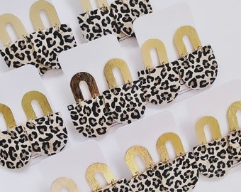 Animal Print Earrings, Gold U shaped, leopard, black and white, statement earrings, handmade, post earrings