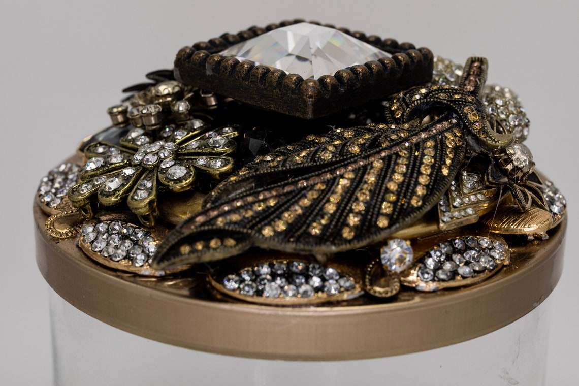 Vintage Jewelry Jeweled Jar Lids Etsy