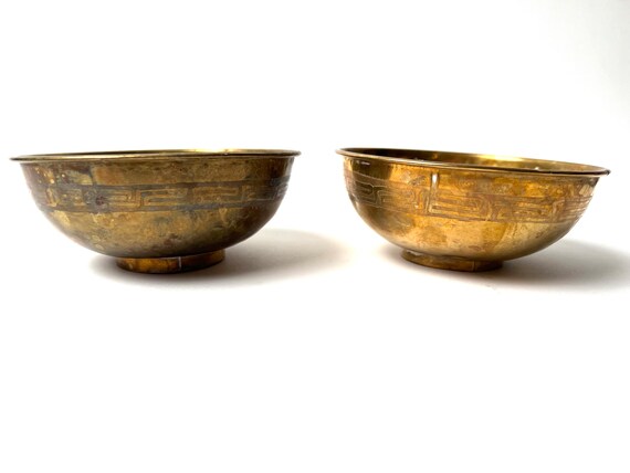 Set of Two Vintage Small Brass Bowl with Engraved… - image 5