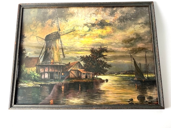 油彩画「Осеннее раздумье」 1946年 Kazonn O.A. Original oil painting Sunrise (Azov Sea, Ukraine) | eBay