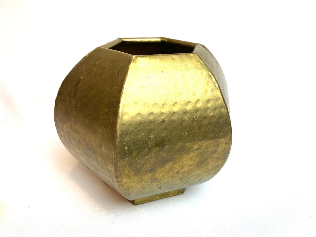 Vintage Hammered Brass Bowl, Hammered Brass Vase Etsy
