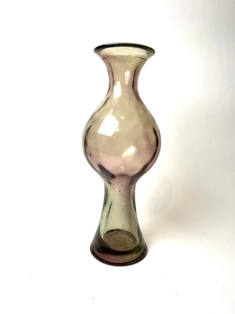 Large Vintage Smoked Glass Vase Art Glass Vase Made in Spain Etsy