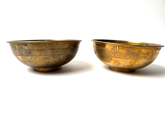 Set of Two Vintage Small Brass Bowl with Engraved… - image 7