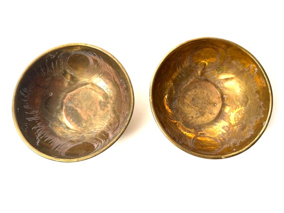 Set of Two Vintage Small Brass Bowl with Engraved… - image 4