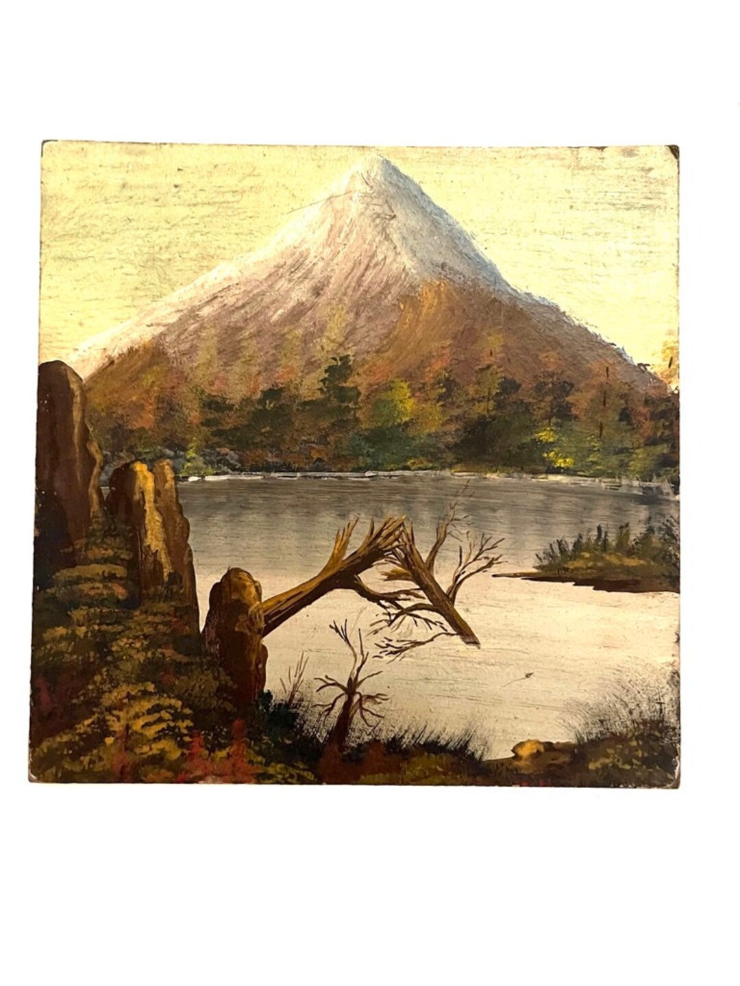 Oil on Board Original Painting of Mountain Landscape With Lake ...