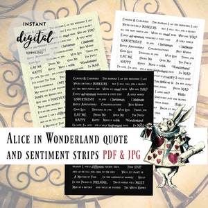 Alice no País das Maravilhas cita tiras de sentimentos, criação de cartões, scrapbooking, mídia mista, palavras, sentimentos digitais