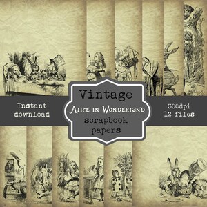 Vintage Alice im Wunderland Scrapbook Papiere, Journal-Karten, druckbare digitale Dateien, sofortiger Download