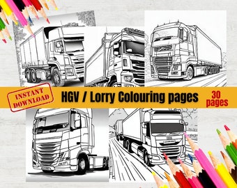 HGV Lorry colouring pages for kids and adults | digital file | printable pages