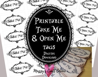 PRINTABLE Take Me & Open Me tags Digital Files Instant Download JPG