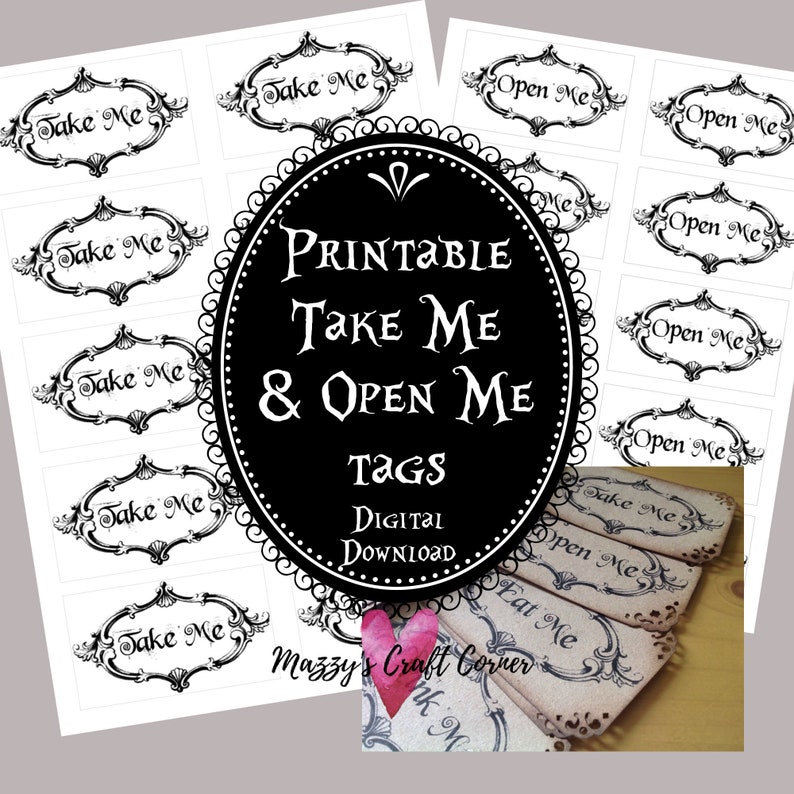 PRINTABLE Take Me & Open Me tags Digital Files Instant Download JPG image 1