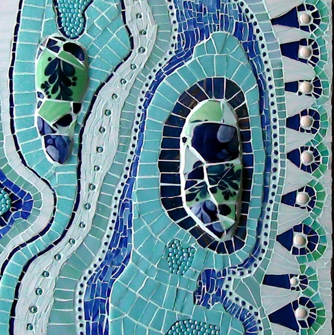 Blue Mosaic Mosaic Art Mixed Media Glass Mosaic Mosaic on Wood Drop of