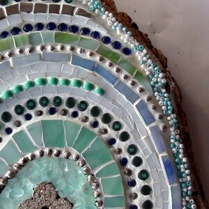 Bleu sur le bois perles et verre mosaïque bleue décoration en verre décoration murale image 5