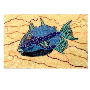 Blue Mosaic Fish Wall Art: Handmade Stained Glass Sea Decor