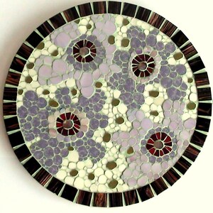 Pink Fused Glass Flower Mosaic - Round Wall Art