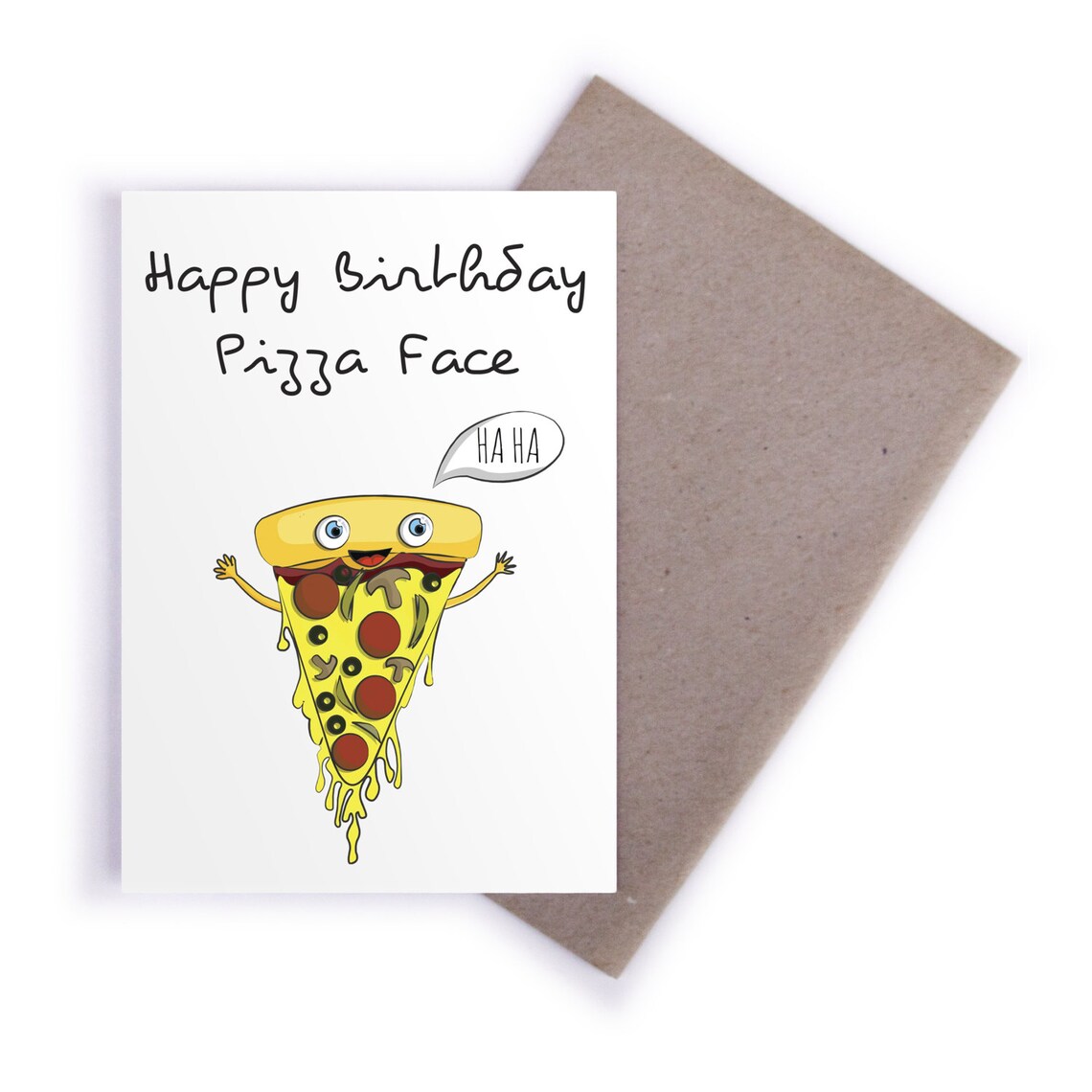Birthday Card Pizza Face Recycled Card Happy Birthday | Etsy