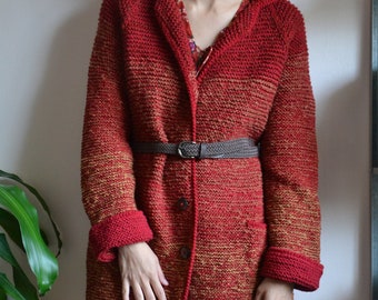 Womens knit oversized cardigan/wool knit cardigan/hand knitted cardigan/red cardigan