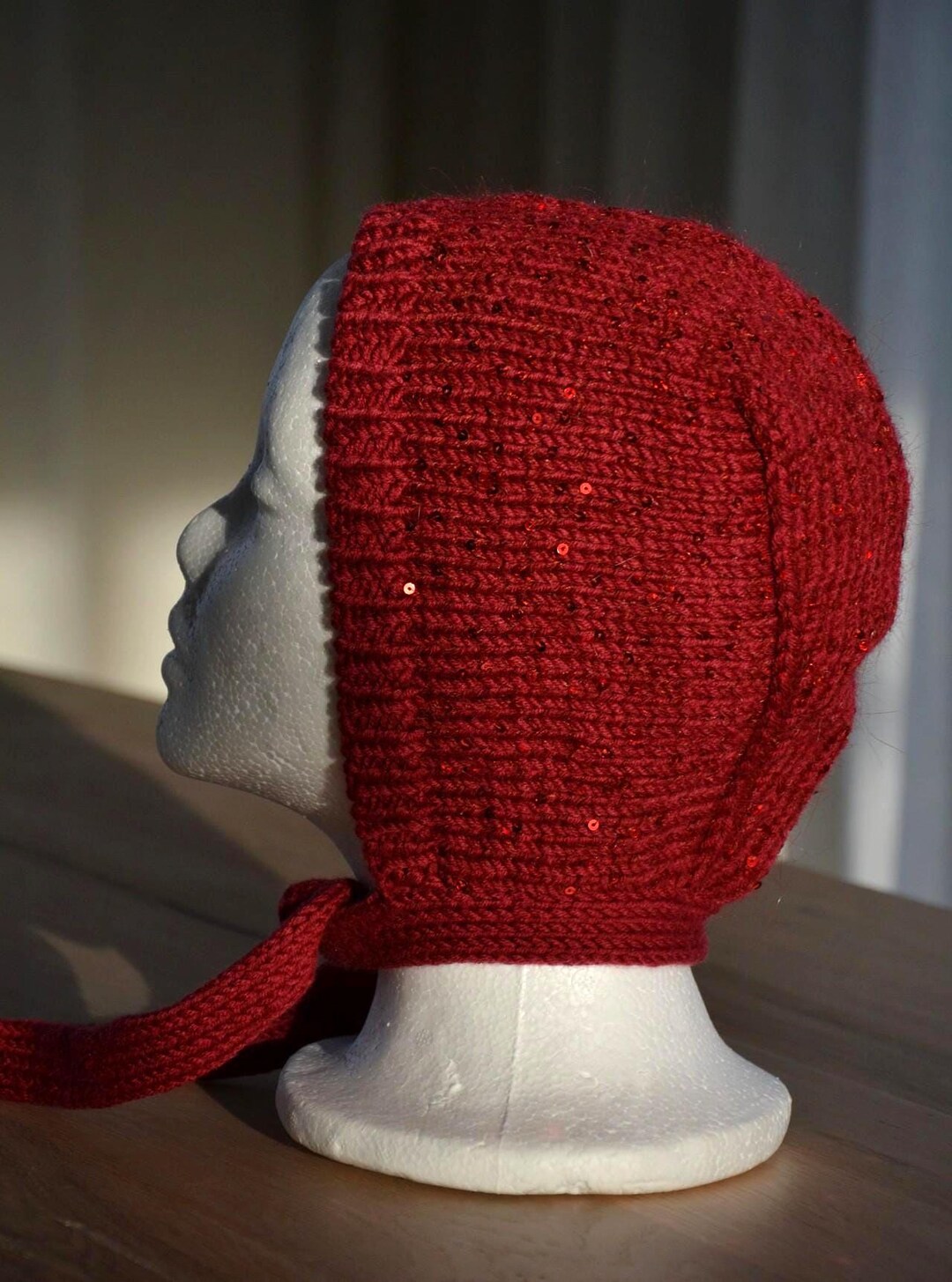 Handknit Merino Wool Sequin Bonnet, Handmade Bordo Hat for Women - Etsy