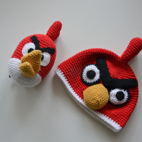 Jouets en peluche oiseaux en colère, chapeau oiseaux en colère, cadeau pour enfants, jouet en peluche et ensemble de chapeau