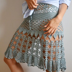 Knitting Skirt / Light blue Summer Skirt / Crochet Skirt Beach Wear / bikini Cover Up / Swim Skirt lace-up