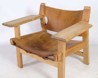 The Spanish chair, model BM2226, oak wood & patinated leather, designed by Børge Mogensen in 1958