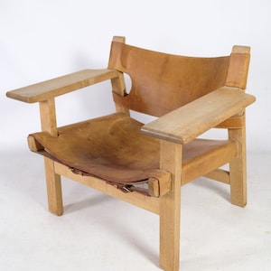 The Spanish chair, model BM2226, oak wood & patinated leather, designed by Børge Mogensen in 1958