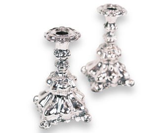 Set Of 2 Rococo Shaped Candlesticks Made In 830 Sterling Silver From 1920s