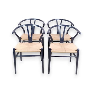 Set Of Four Wishbone Chairs Model CH24 In Navy Blue By Hans J. Wegner For Carl Hansen & Son