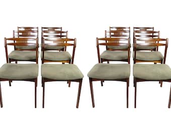 Set of 12 dining chairs Rosewood Green fabric, 1960