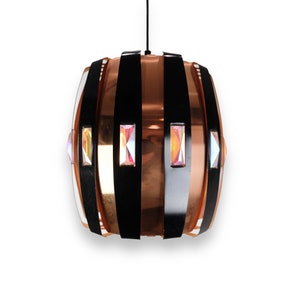 Ceiling lamp in Copper decorated with crystals by Werner Schou and Coronell Elektro Denmark from the 1970s