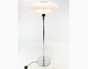 PH 4 1/2-3 1/2 floor lamp of chrome with shades of opaline glass